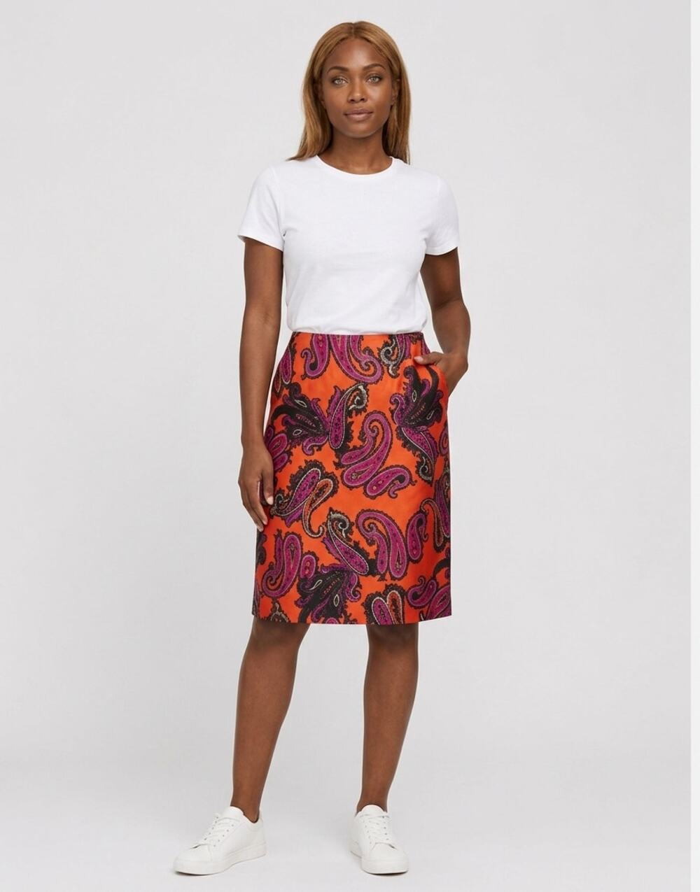 NWT Talbots Orange Knee Length Casual Paisley Skirt Women Plus Size 20W